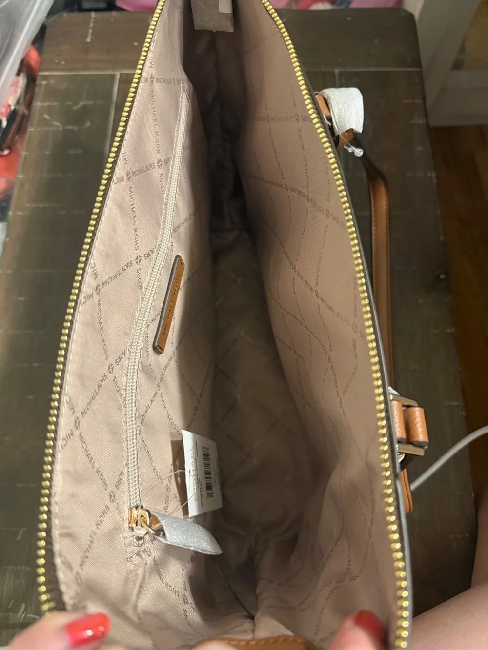 Michael Kors Brown Logo-Print Tote with Tan Trim - Picture 3 of 8
